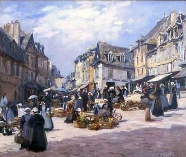 Sc&egrave;ne de march&eacute; Pontivy par  Eug&egrave;ne Legout-G&eacute;rard
