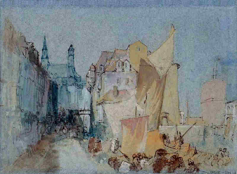 Honfleur, la Lieutenance et l'&eacute;glise Ste-Catherine depuis les quais du vieux  bassin   William Turner
