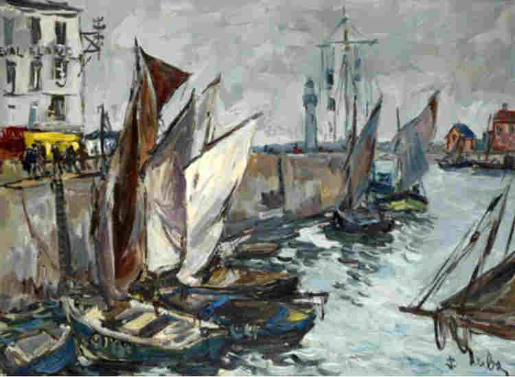Le port de Honfleur, pr&egrave;s de l'auberge du Cheval Blanc par Fernand  Herbo