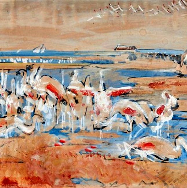Gardian et cabane dans la lagune par Maurice Barle