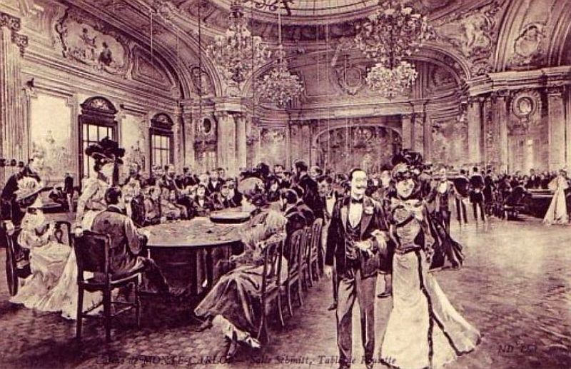 tables de    roulette  dans la  salle Schmitt  du casino de Monte-Carlo, ann&eacute;es 1900