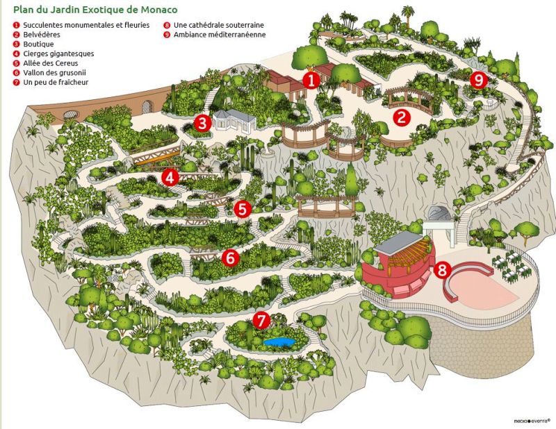 map of  the exotic garden of Monaco